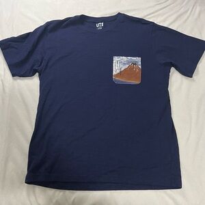 Uniqlo Men's Dark Blue Tee with Mountain Pocket